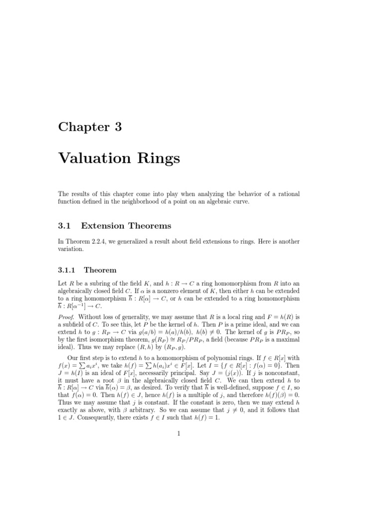 Valuation Rings 3.1 Extension Theorems PDF Ring (Mathematics