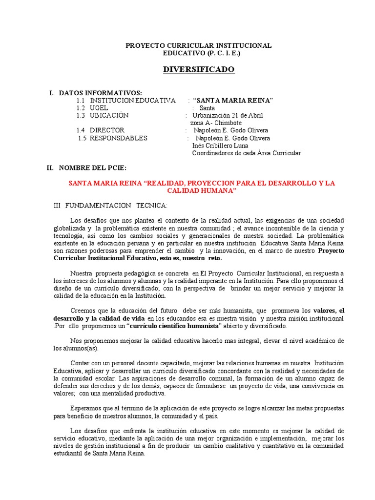Proyecto Curricular Institucional | PDF | Plan de estudios | Radio