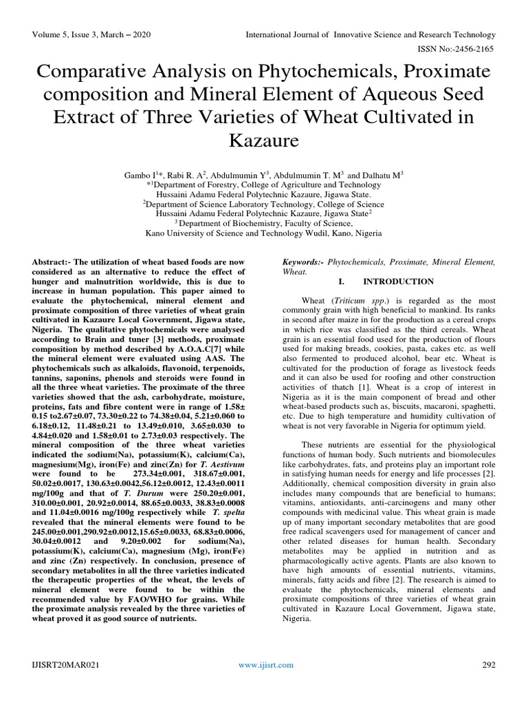 Comparative Analysis On Phytochemicals, Proximate Composition and ...