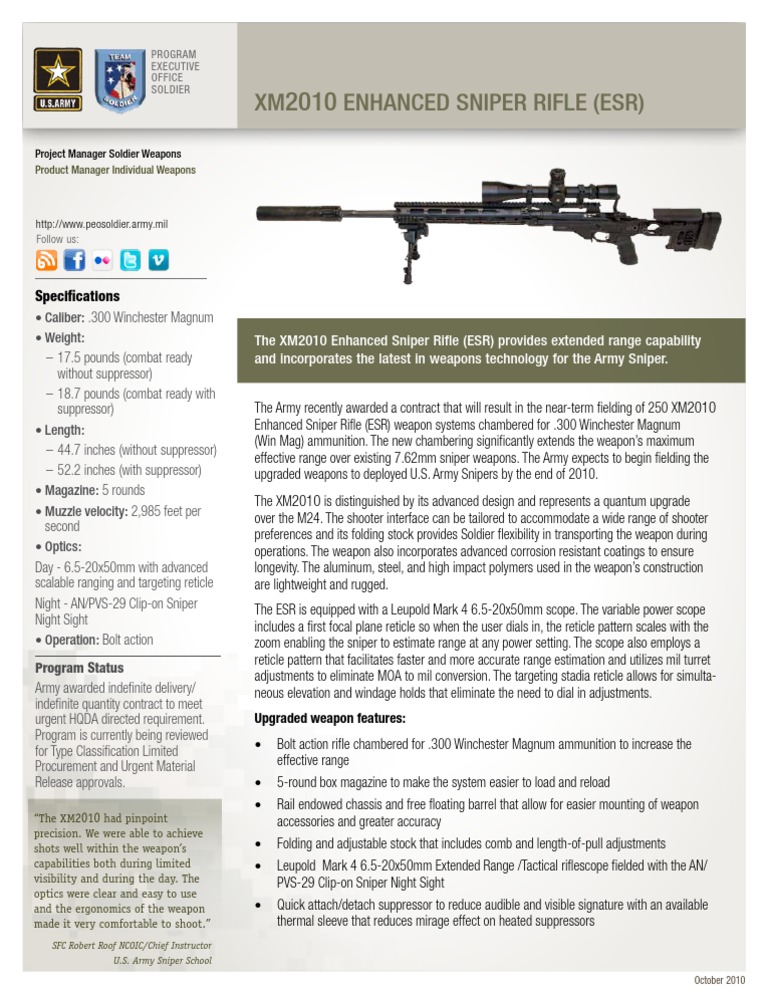 XM2010 ESR Enhanced Sniper Rifle | PDF | Telescopic Sight | Rifle