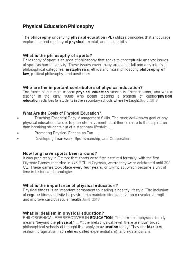 Philosophy of Physical Education Explained | PDF | Physical Education ...
