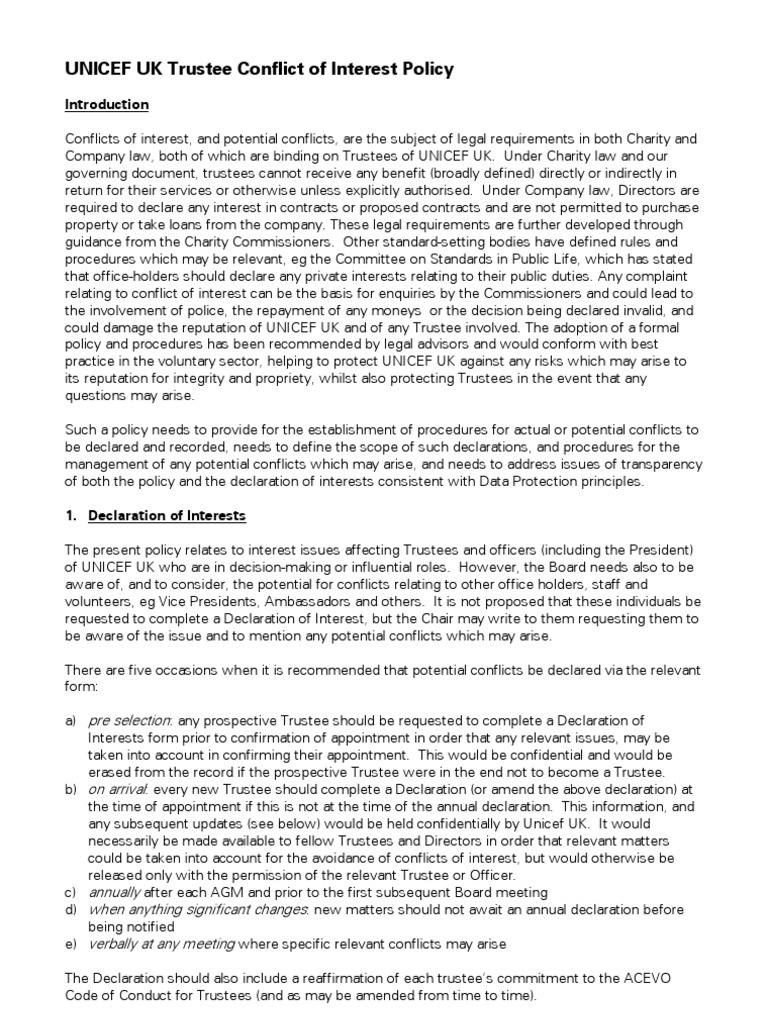 Conflict of Interests Policy PDF Trustee Conflict Of Interest