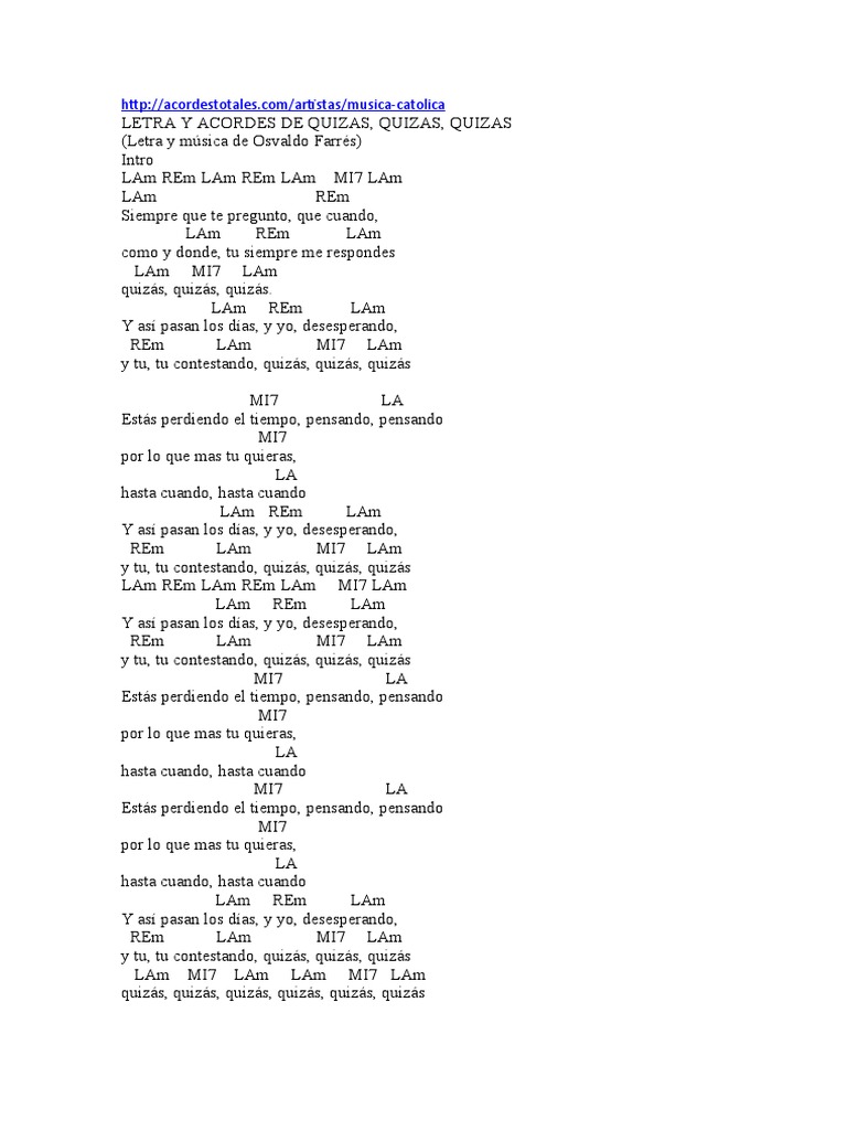 Letra Y Acordes De Quizas 1 Docx
