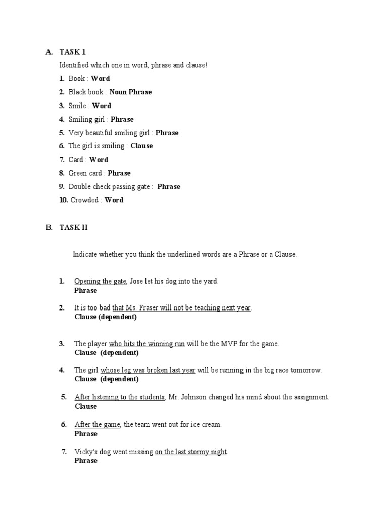 Exercise | PDF | Phrase | Clause