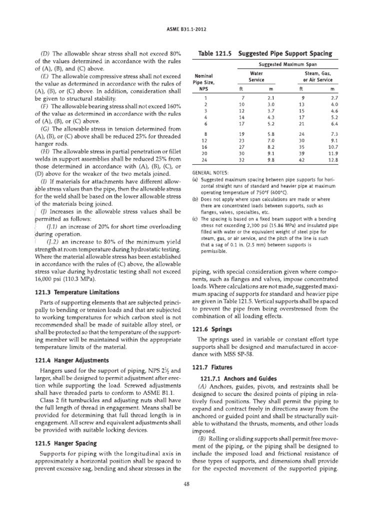 Pipe Support Spacing Table PDF Pipe (Fluid Conveyance) Building Materials