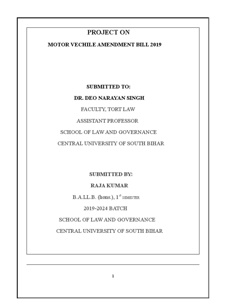 Motor Vehicle Act, Project | PDF | Vehicles | Transport