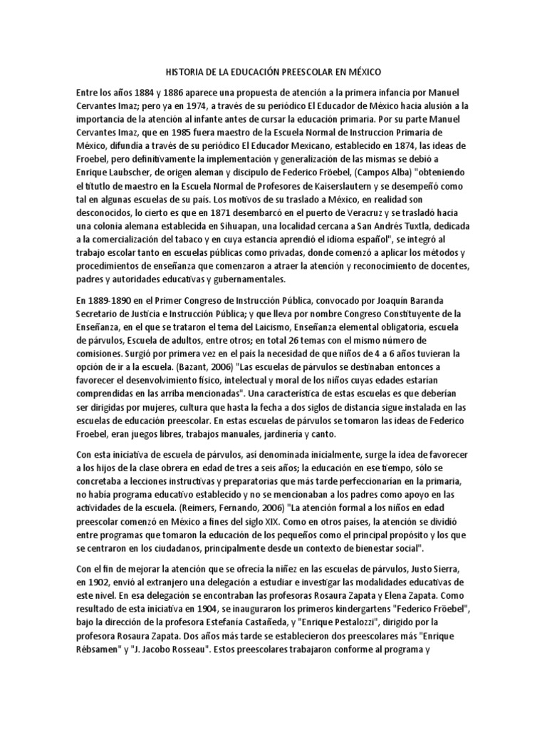 Historia del Preescolar en México | PDF | Educación de la primera ...