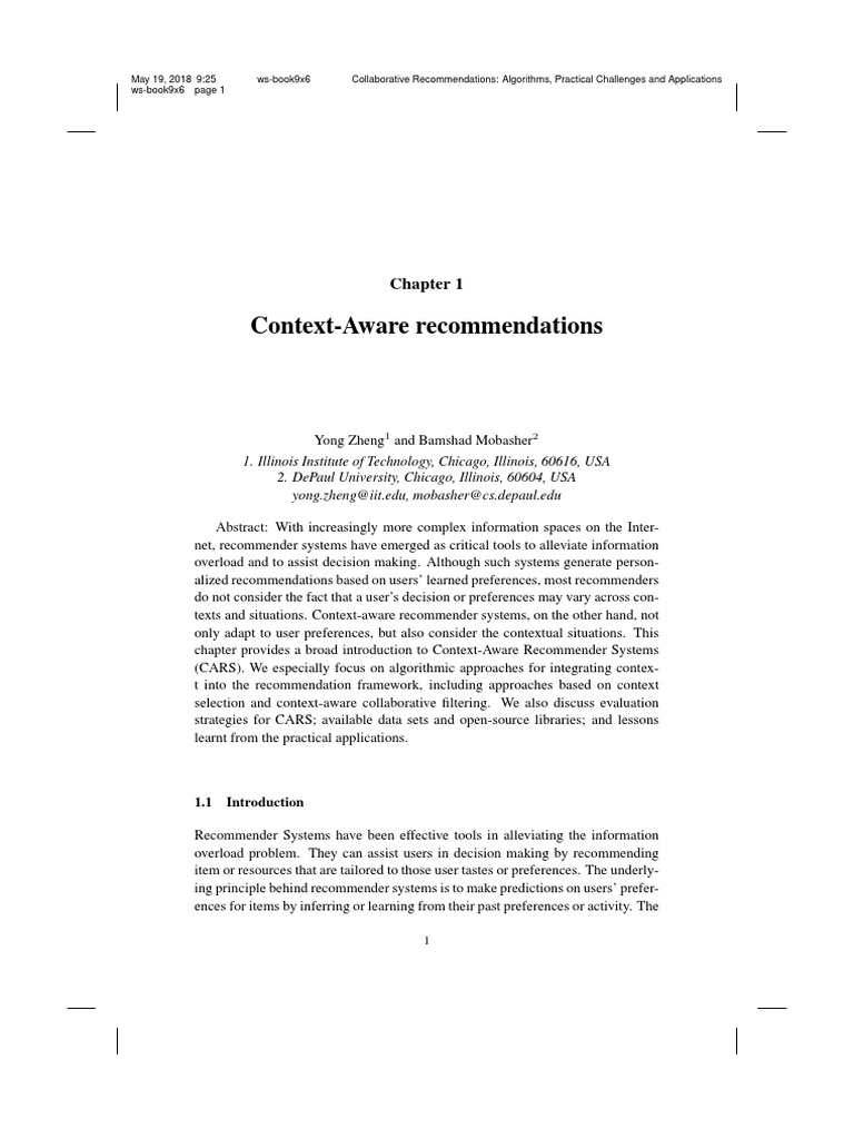 Context-Aware Recommender Systems | PDF | Information Science ...