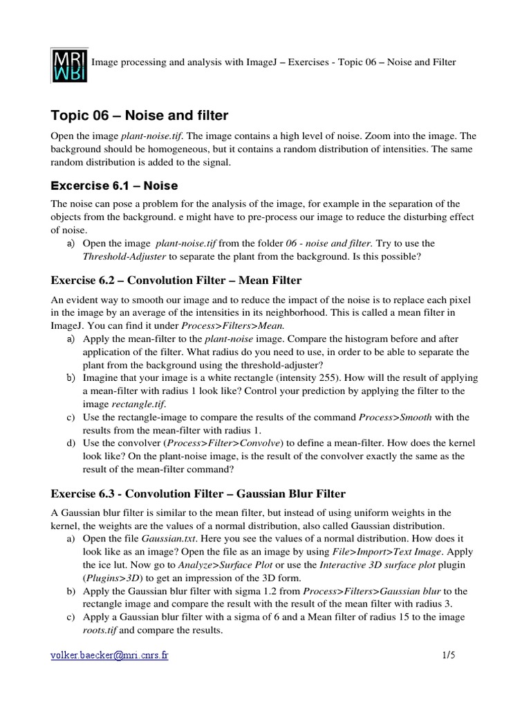 Exercises 06 Noise and Filter PDF | PDF | Convolution ...