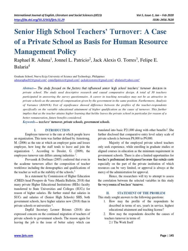 Senior High School Teachers' Turnover: A Case of A Private School As ...