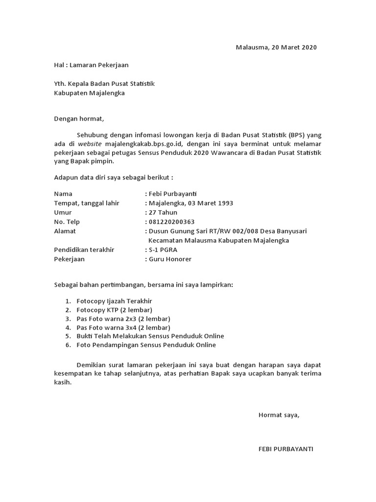 Free Download Contoh Surat Lamaran Kerja