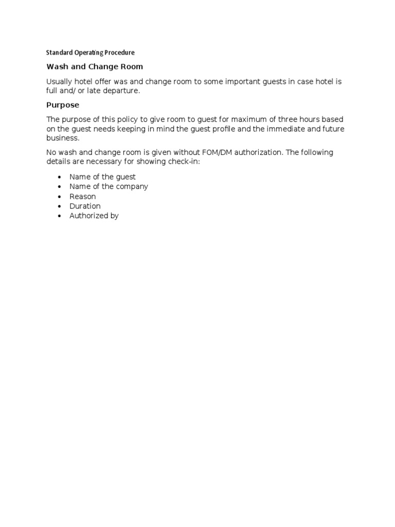 Wash and Change Room SOP | PDF