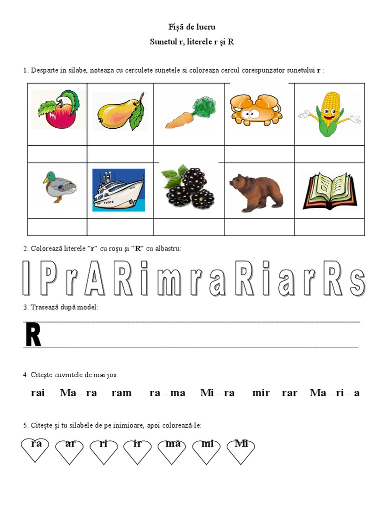 Fisa de Lucru Sunetul Si Literele R R | PDF