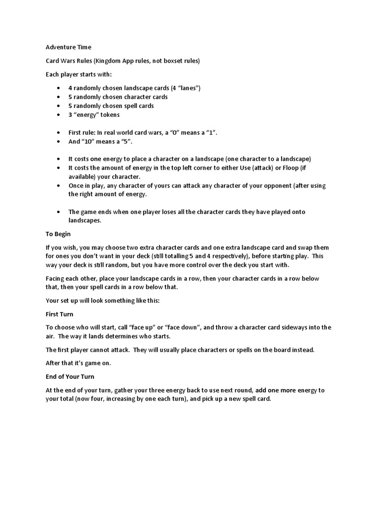 Adventure Time Card Wars App Rules PDF