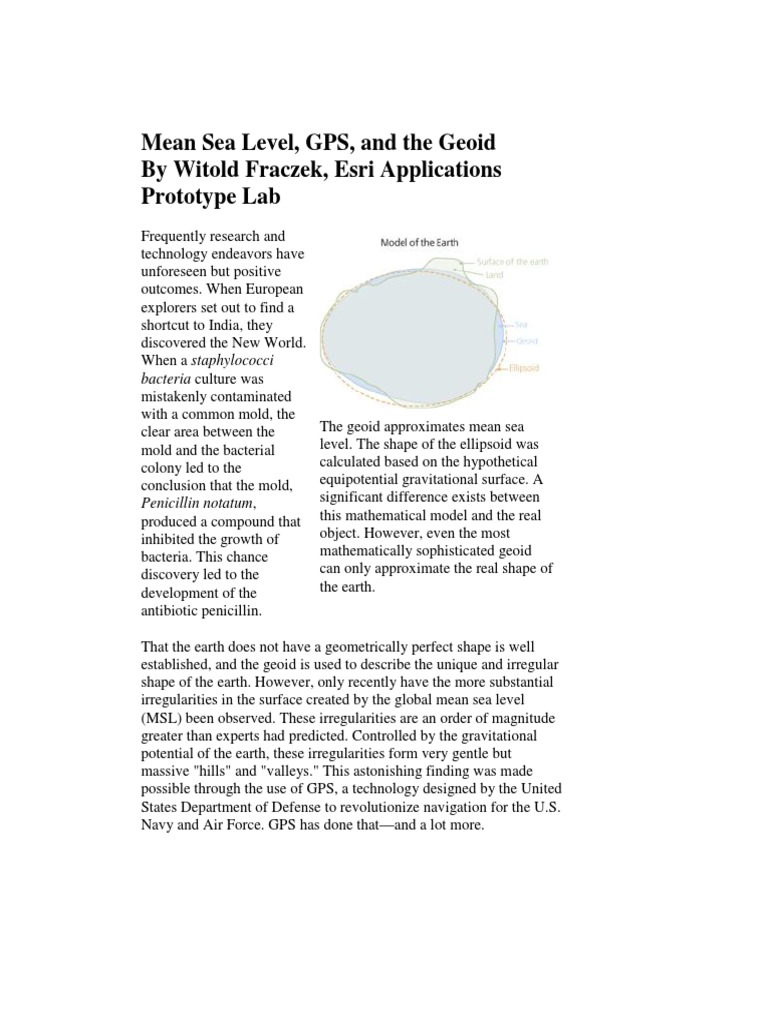 Mean Sea Level Gps And The Geoid Pdf Sea Level Geodesy