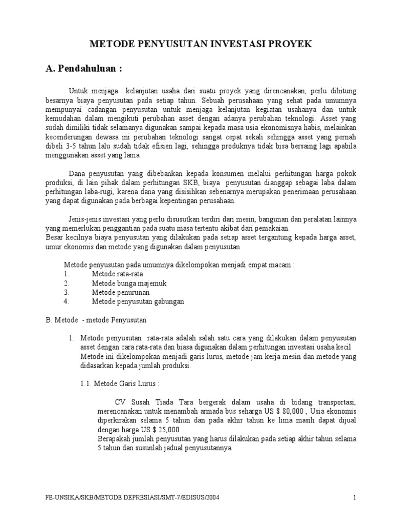 Metode Penyusutan Investasi Proyek | PDF