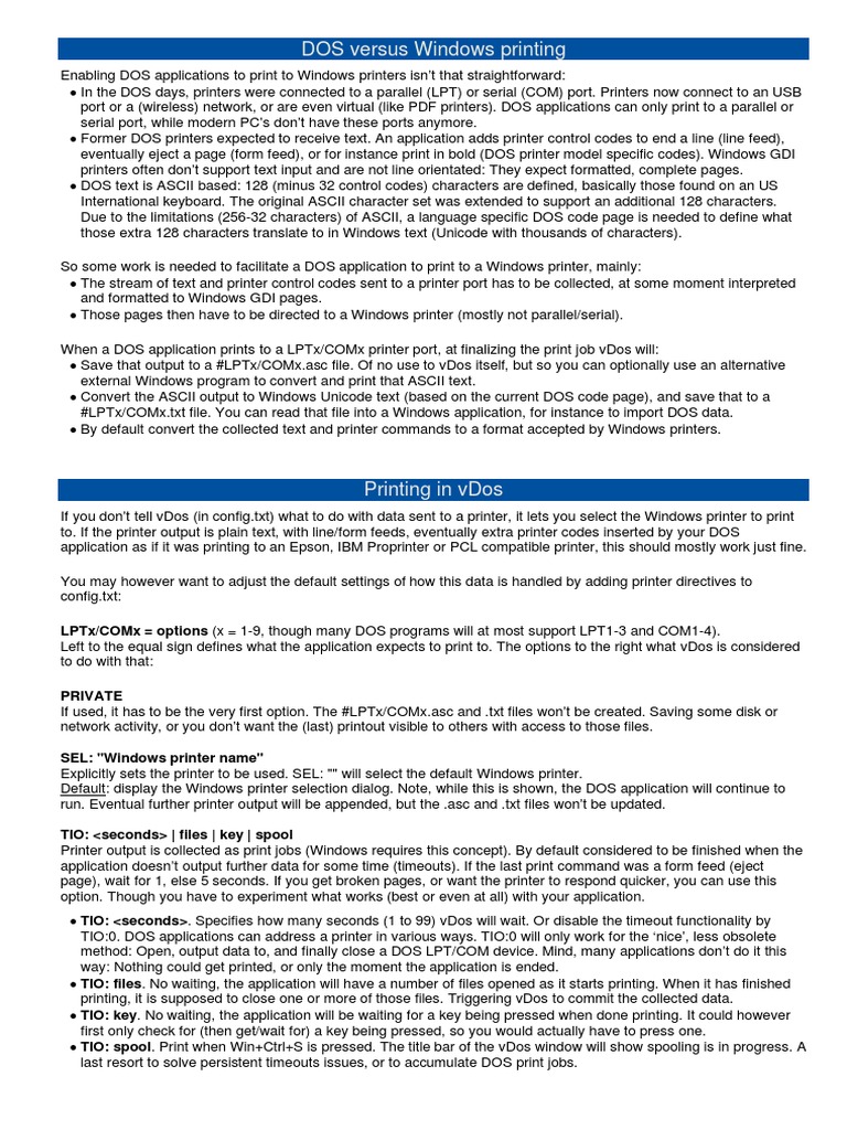 Vdos Printing | PDF | Dos | Text File