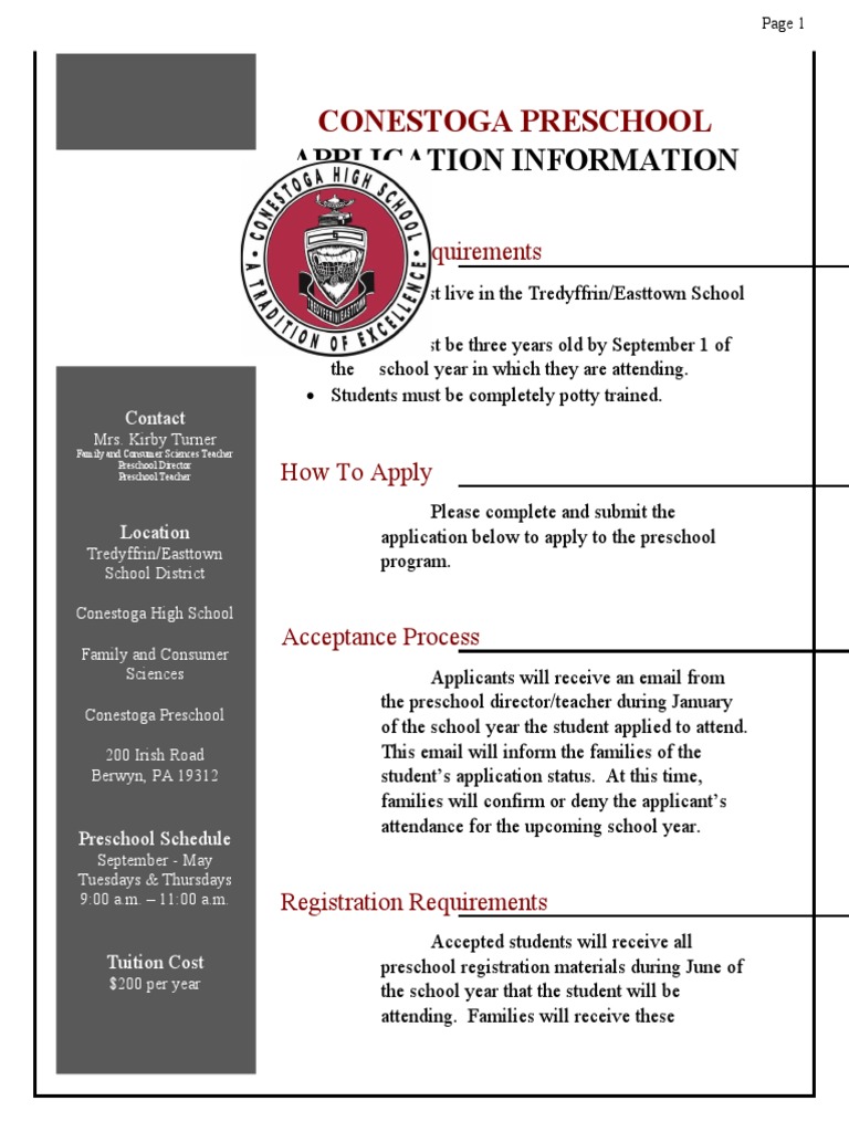 Conestoga Preschool Application (2) 3 PDF Government Social