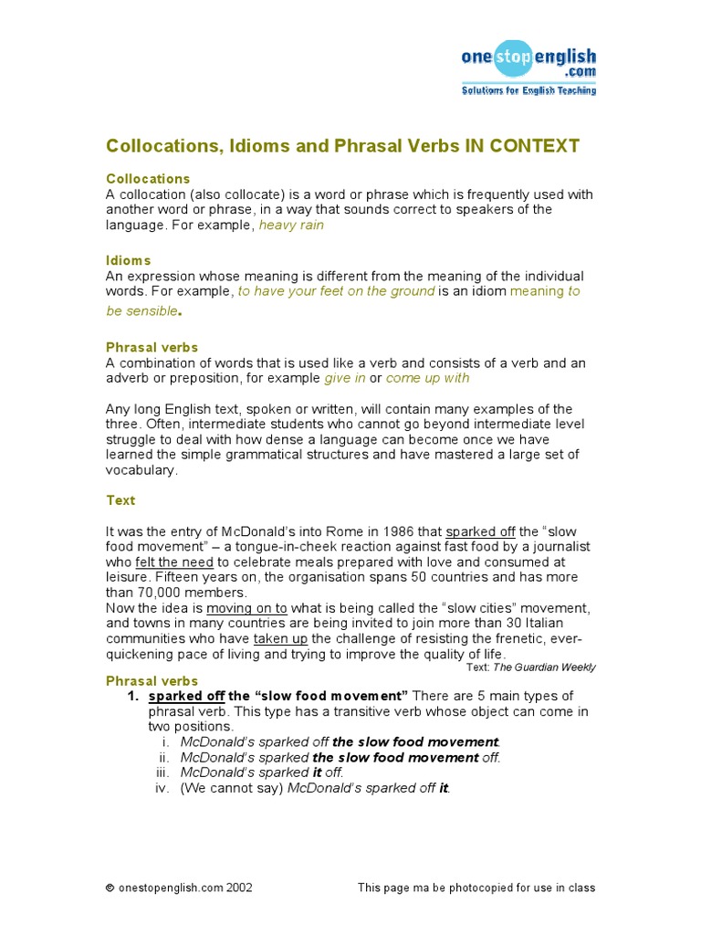 Collocations PDF | PDF | Phrase | Idiom