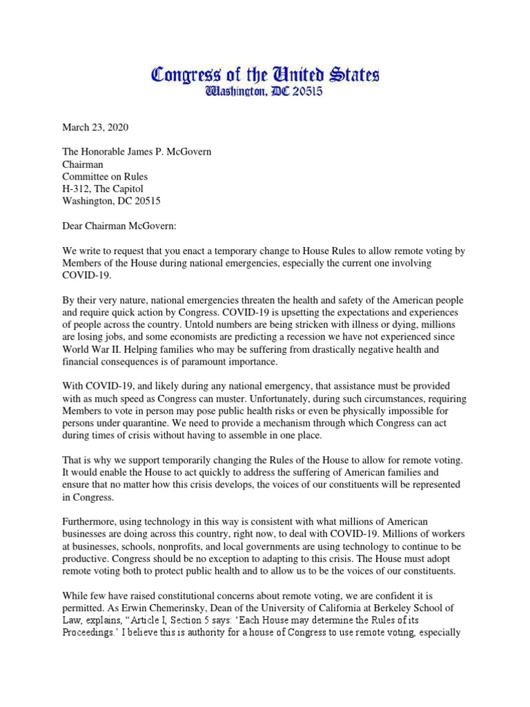 Representative Katie Porter's Letter On Remote Voting | PDF ...