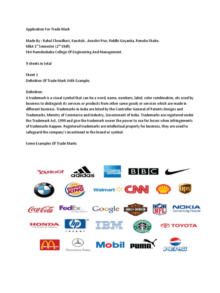 Application For Trade Mark | PDF | Trademark | Brand