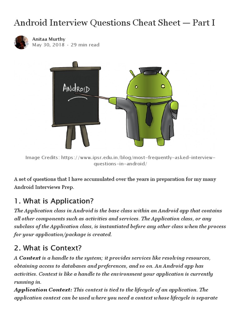 Android Interview Questions Cheat Sheet | PDF | Thread (Computing ...
