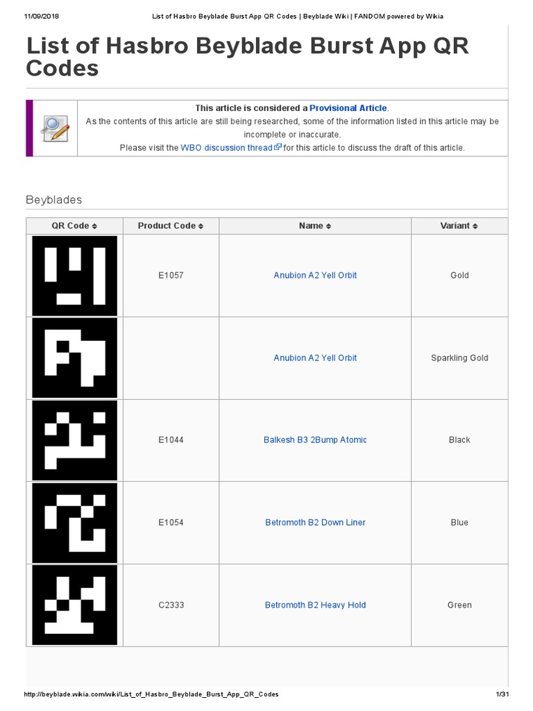 List of Hasbro Beyblade Burst App QR Codes - Beyblade Wiki