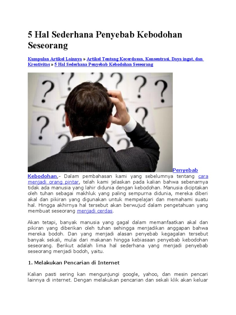 5 Hal Sederhana Penyebab Kebodohan Seseorang | PDF