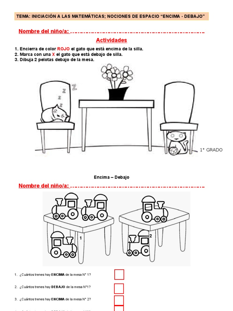 Actividades Encima y Debajo para Niños | PDF
