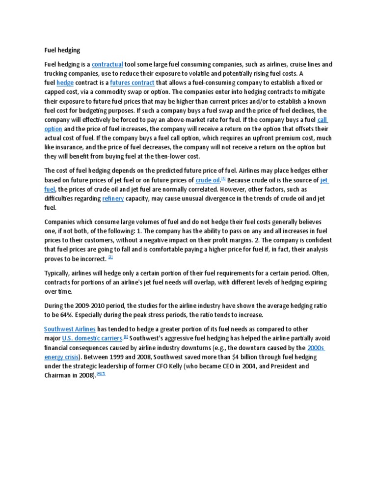 Fuel Hedging PDF Hedge (Finance) Financial Markets