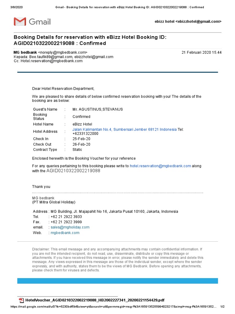 Gmail - Booking Details For Reservation With Ebizz Hotel Booking
