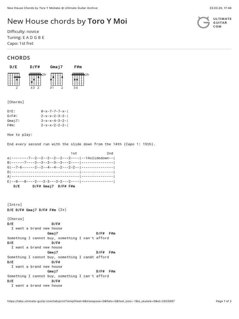 New House Chords by Toro Y Moi Unduh gratis PDF Guitars Chordophones