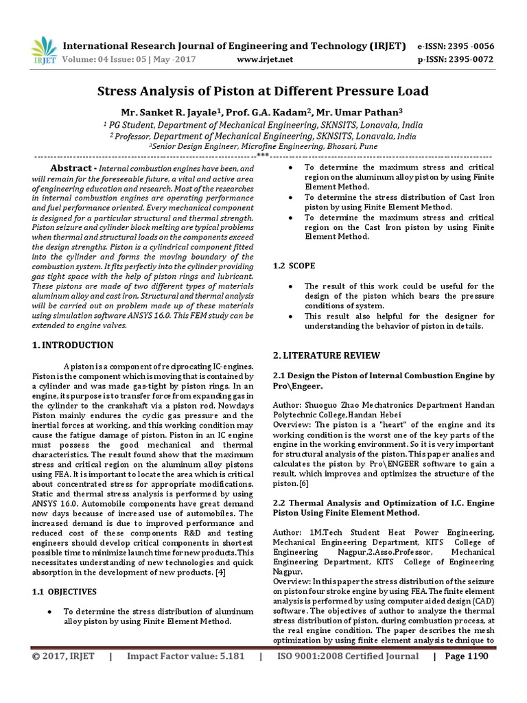 Stress Analysis of Piston at Different P PDF | PDF | Piston | Cylinder ...