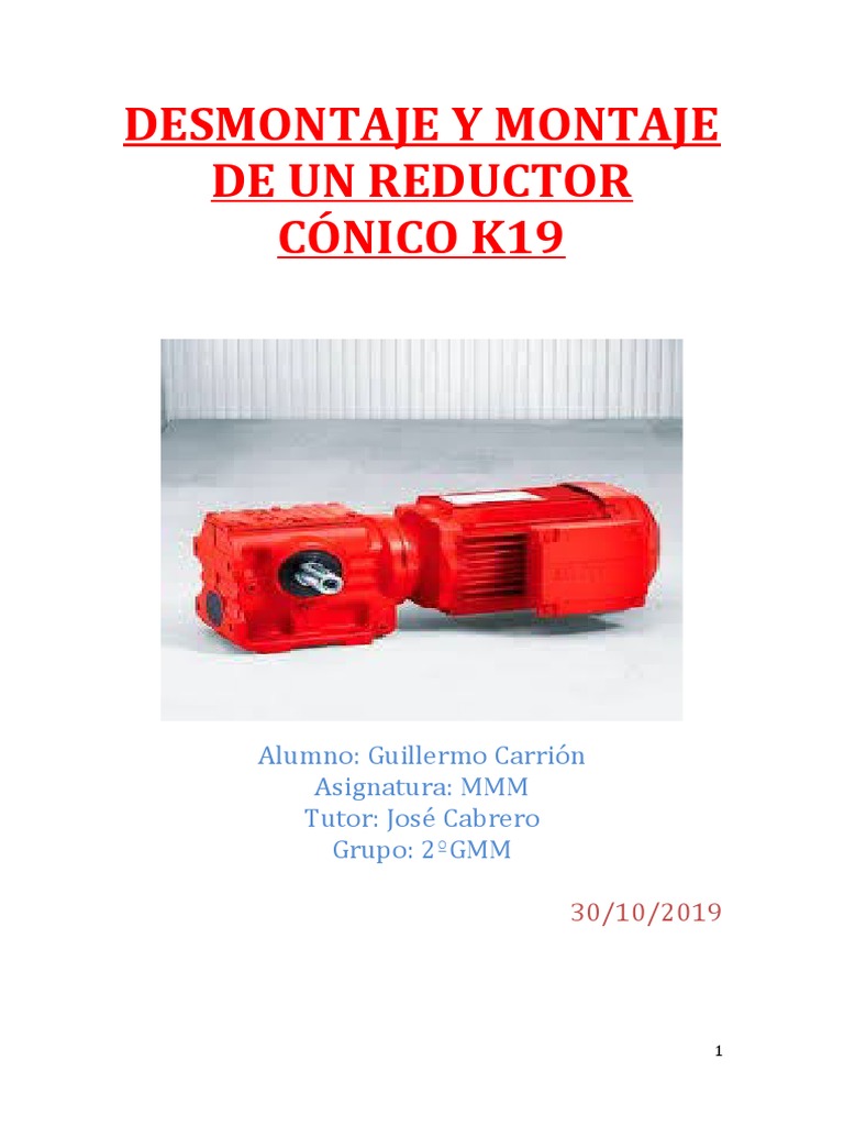 Desmontaje y Montaje de Un Reductor Cónico K19 | PDF | Engranaje | Tornillo
