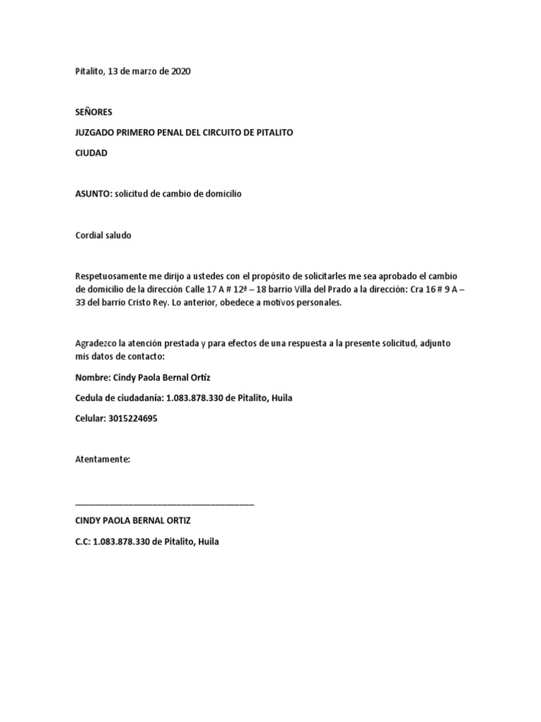 Carta Cambio de Domicilio PDF