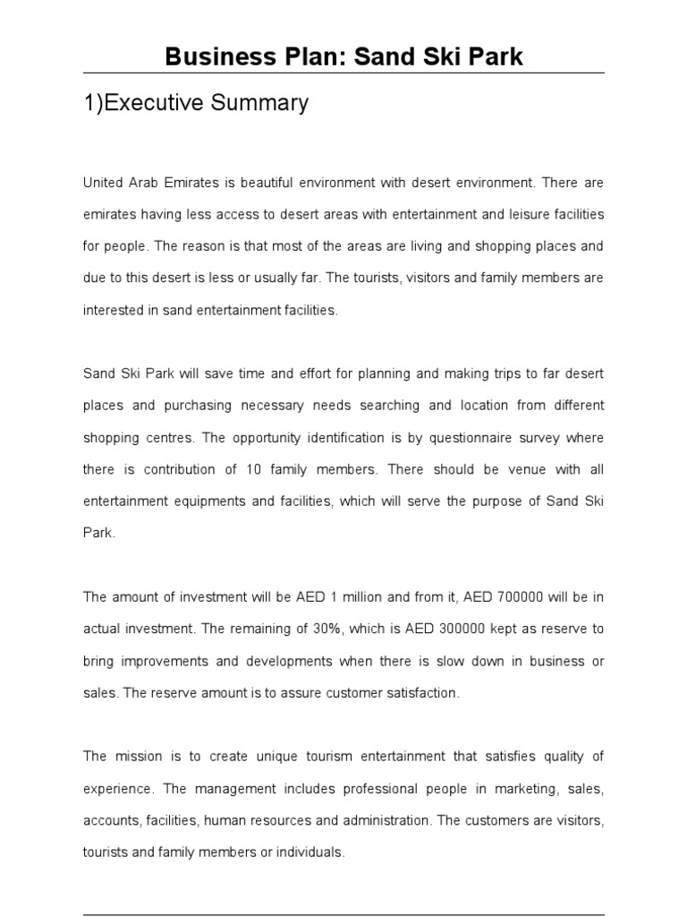 Sand Ski Park Business Plan Overview | PDF | Sales | Marketing