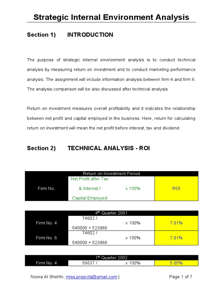 Strategic Internal Environment Analysis: Section 1) | PDF | Return On ...