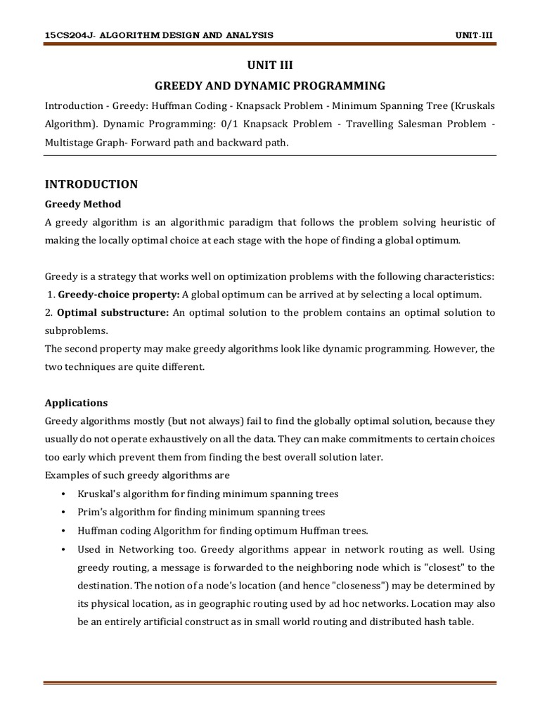 Greedy and Dynamic Programming Techniques | PDF | Code | Combinatorics