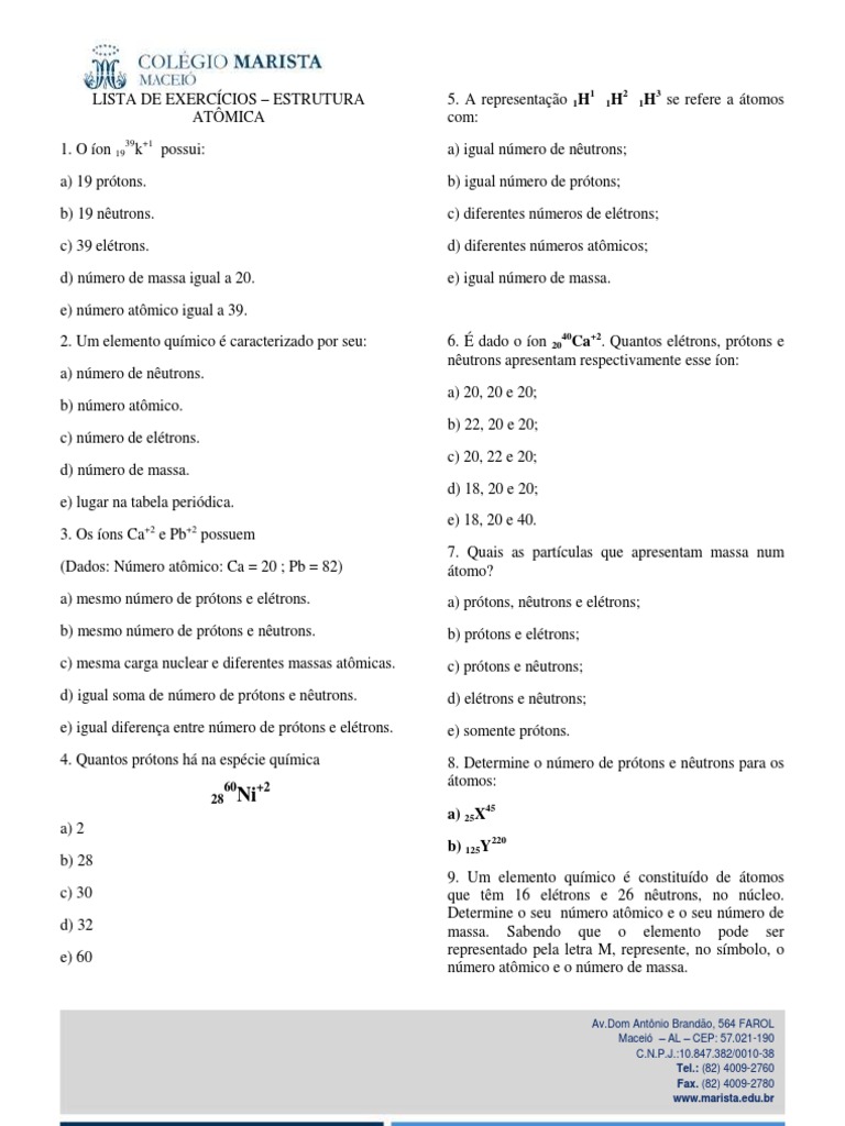 Exercicios Estrutura Atomica | Download grátis PDF | Próton | Nêutron