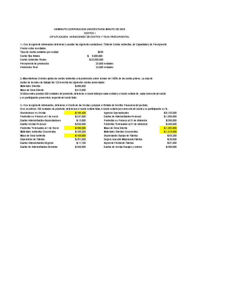 Análisis de Costos y Estado Financiero | PDF | Costo | Presupuesto