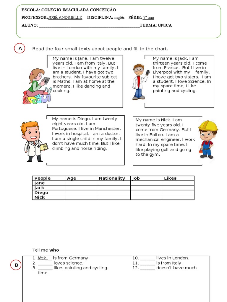 1 Teste de Ingles 7 Ano | PDF