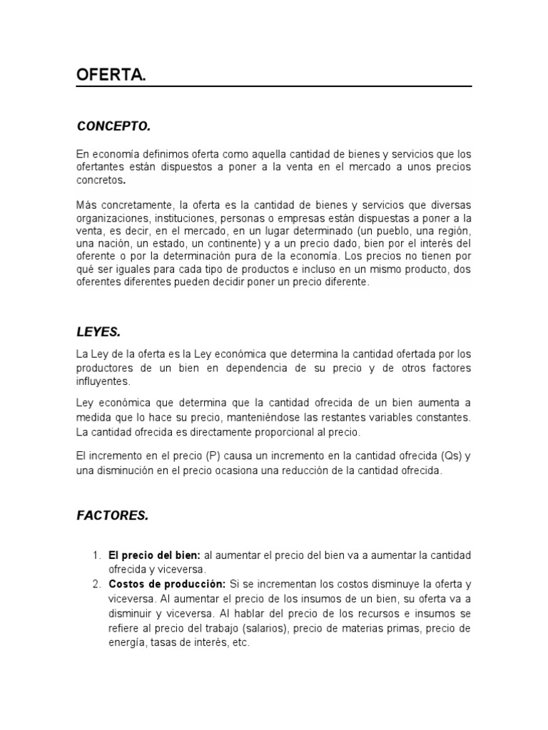 Conceptos y leyes de oferta y demanda | PDF | Oferta (economía) | Precios