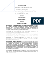 Tema 12 Ley 1015 de 2006 Por El Medio Del Cual Se Expide El Regimen Disciplinario para La Policia Nacional