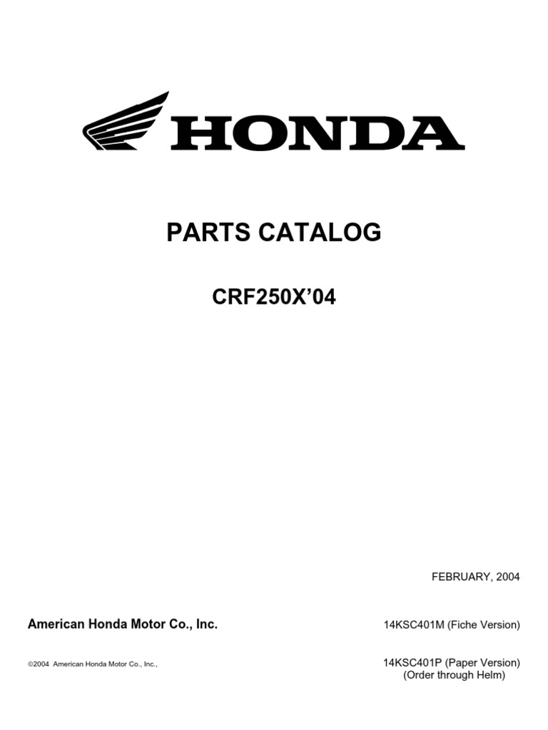 Honda CRF250X Parts Catalog (2004) | PDF | Engines | Mechanical