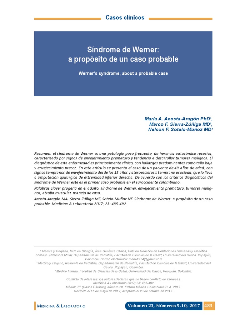Sindrome de Werner | PDF | Diagnostico medico | Ciencias de la vida