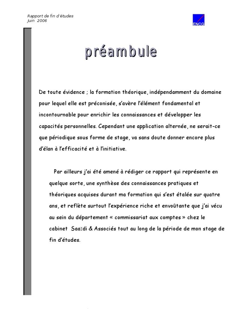 Rapport De Stage Pdf Audit Normes Internationales D Information Financiere