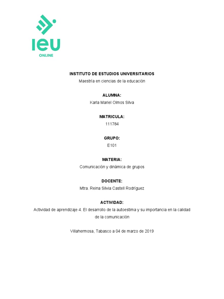 Autoestima Y Comunicación Efectiva Pdf Sicología Cognición