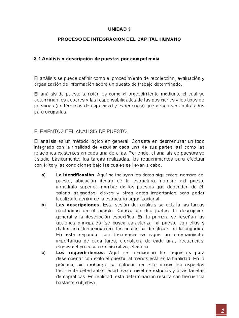 Unidad 3 Proceso de Integración de Capital Humano | Descargar gratis