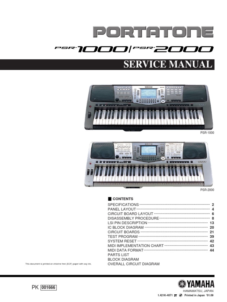 PSR-2000 Service Manual Overview | PDF | Synthesizer | Electronics
