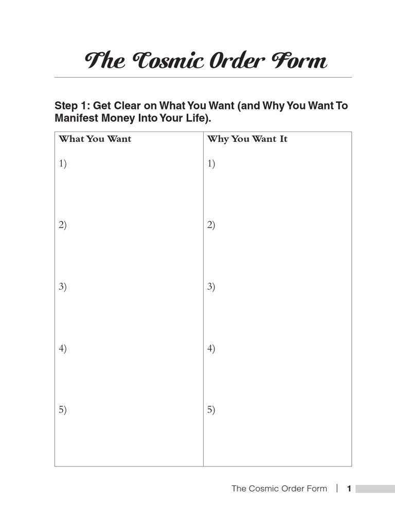 Cosmic Order Form for Manifesting Money | PDF